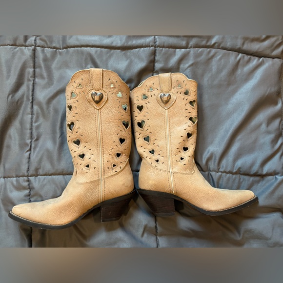 Durango Tan Heart Cutout Heeled Boots - Picture 11 of 12